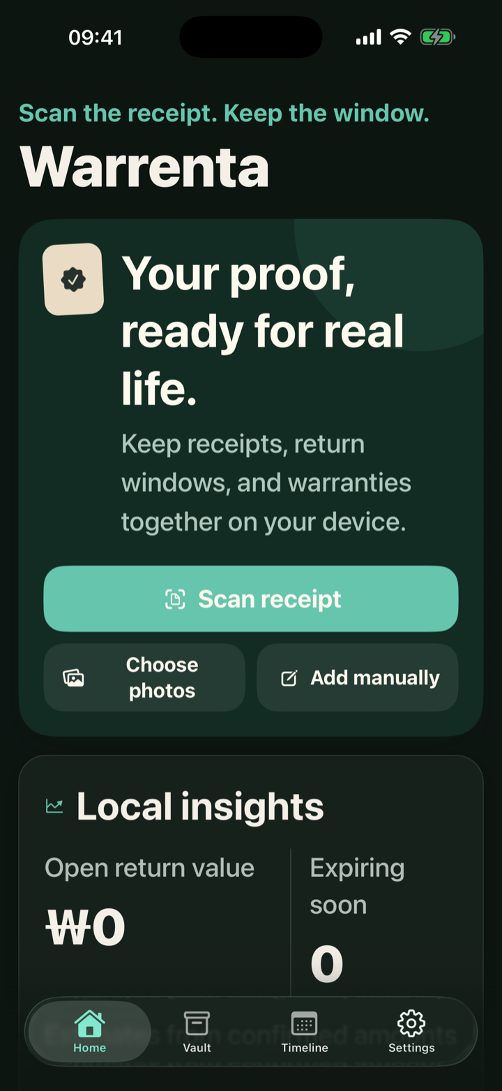 Warrenta — English app screenshot